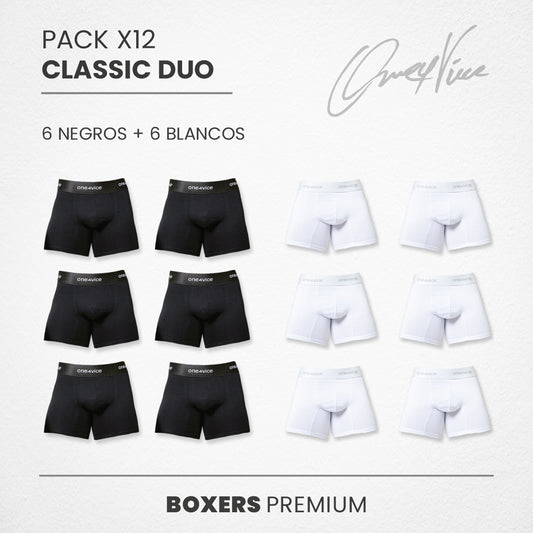 PACK X 12 BOXER HOMBRE - CLASSIC DUO -  BLANCO/NEGRO - ONE4VICE