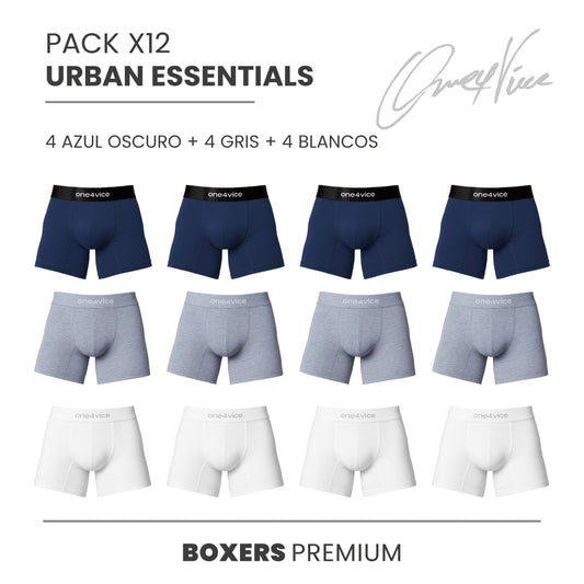 PACK X12 BOXER HOMBRE - URBAN ESSENTIALS - BLANCO/ AZUL-O/GRIS