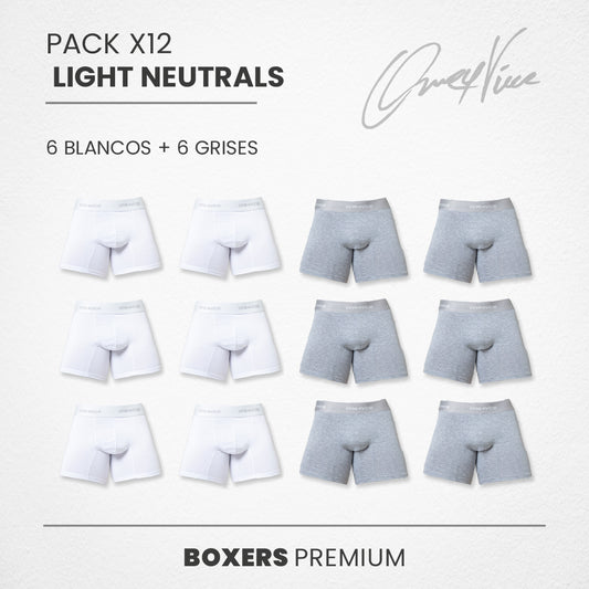 PACK X 12 BOXER HOMBRE - LIGHT NEUTRALS - BLANCO/GRIS - ONE4VICE
