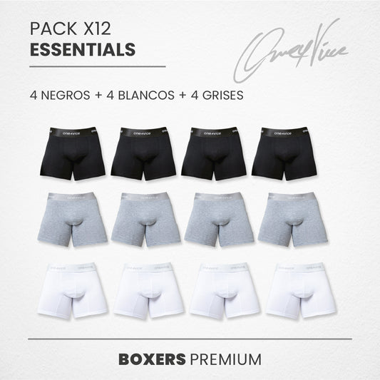 PACK 12 BOXERS HOMBRE NEGRO GRIS BLANCO ONE4VICE