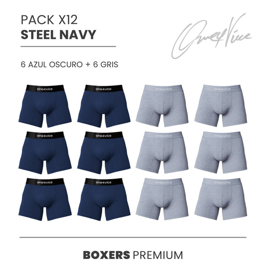 BOXER HOMBRE - PACK X12 - STEEL NAVY - AZUL-O/GRIS
