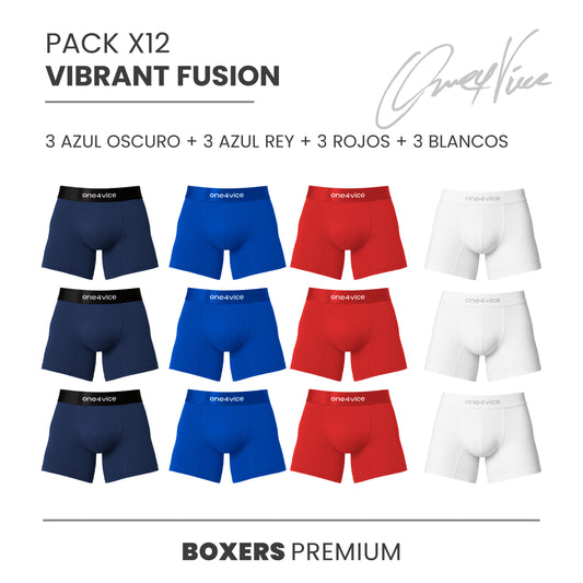 PACK X12 BOXER HOMBRE - VIBRANT FUSION - AZUL-O/AZUL-R/ROJO/BLANCO