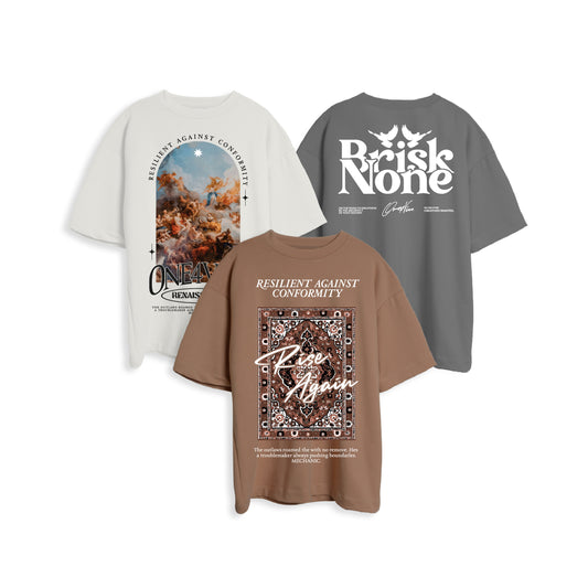 3PACK OVERSIZE TRILOGY ESTAMPADA VARIADA RENAISSANCE BLANCO/MARRON + NOMADIC GRIS BRISK + RISEAGAIN TABACO/MARRON