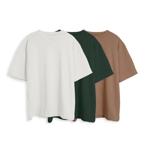 CAMISETA OVERSIZE X3 - (BLANCO, VERDE MILITAR, TABACO)