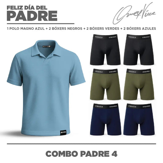 Pack Dia del Padre |  Polo Azul Cielo + 6 Boxers (2 NEGROS + 2 VERDES +  2 AZULES)