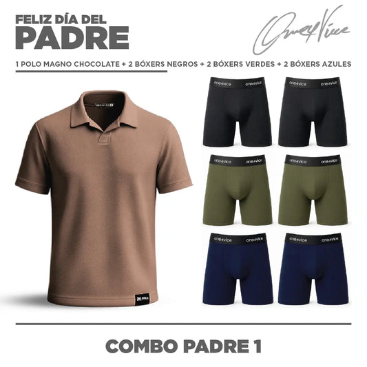 Pack Dia del Padre |  Polo Magno Chocolate + 6 Boxers (2 NEGROS + 2 VERDES +  2 AZULES)