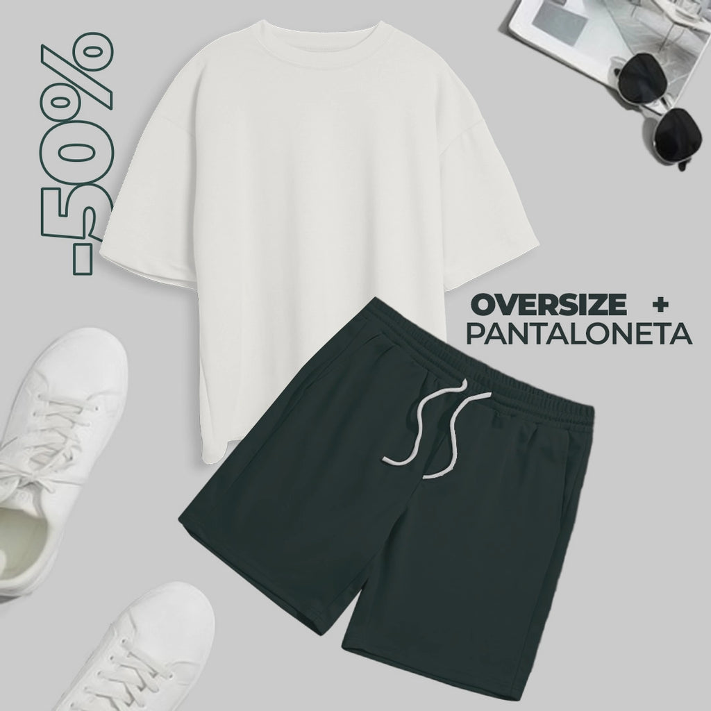 CONJUNTO PANTALONETA (VERDE MILITAR) + OVERSIZE (BLANCA)