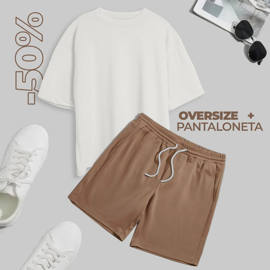 CONJUNTO PANTALONETA (TABACO) + OVERSIZE (BLANCA)