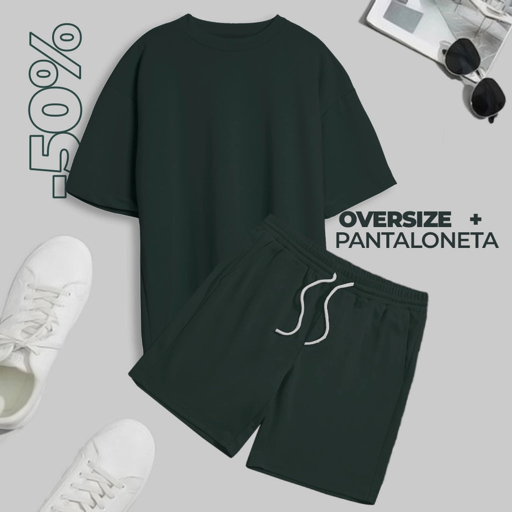 CONJUNTO PANTALONETA (VERDE MILITAR) + OVERSIZE (VERDE MILITAR)