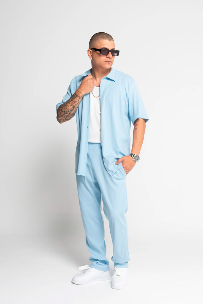 CONJUNTO RIB PREMIUM (AZUL CIELO) - PANTALON + CAMISA + CAMISILLA