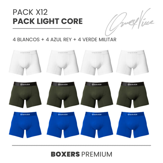PACK X 12 BOXER HOMBRE  - PACK LIGHT CORE - BLANCO/AZUL/VERDE - ONE4VICE