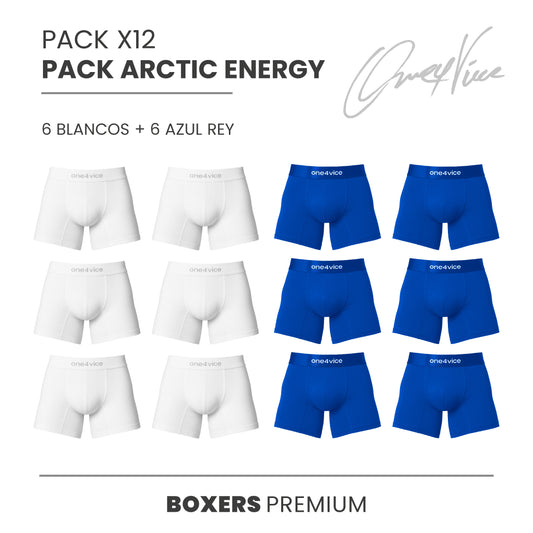 PACK X 12 BOXER HOMBRE  - PACK ARCTIC ENERGY - BLANCO/AZUL-REY - ONE4VICE