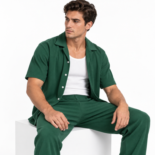 CONJUNTO RIB PREMIUM (VERDE) - PANTALON + CAMISA + CAMISILLA