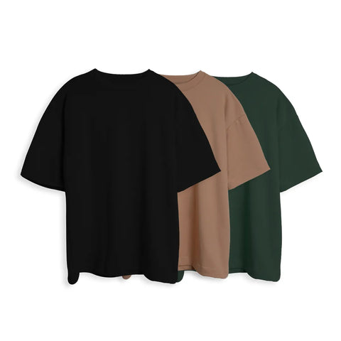 CAMISETA OVERSIZE X3 - (NEGRO, TABACO, VERDE MILITAR)