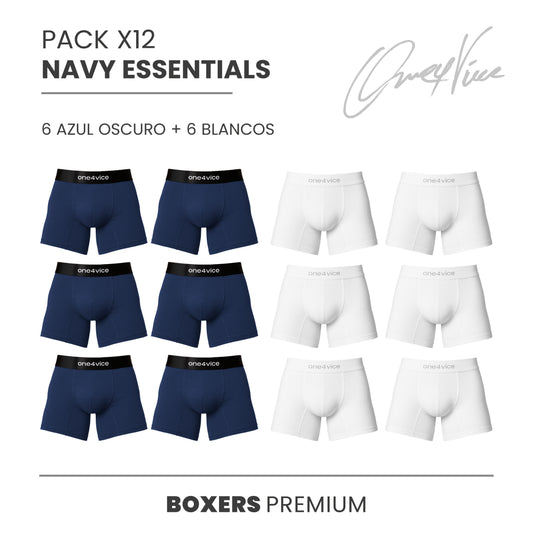 PACK X12 BOXER HOMBRE - NAVY ESSENTIALS - BLANCO/ AZUL