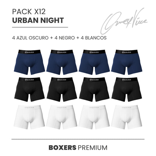 PACK X12 BOXER HOMBRE - URBAN NIGHT - NEGRO/BLANCO/ AZUL