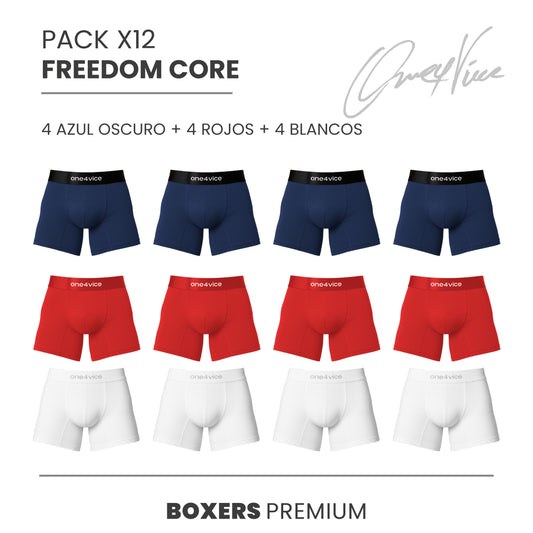 PACK X12 BOXER HOMBRE - FREEDOM CORE - AZUL-O/ROJO/BLANCO