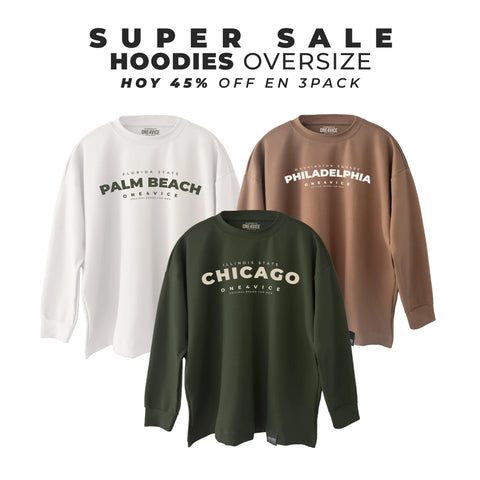 3PACK HOODIES OVERSIZE (BLANCO/VERDE PALM BEACH, VERDE MILITAR/CAMEL CH, TABACO/BLANCO PHILA)