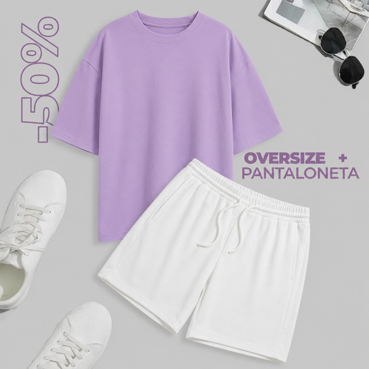 CONJUNTO PANTALONETA (BLANCO) + OVERSIZE (LILA)