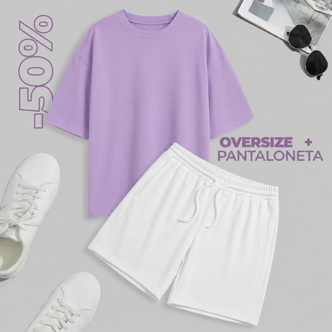 CONJUNTO PANTALONETA (BLANCO) + OVERSIZE (LILA)