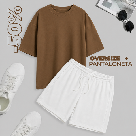 CONJUNTO PANTALONETA (BLANCO) + OVERSIZE (TABACO)