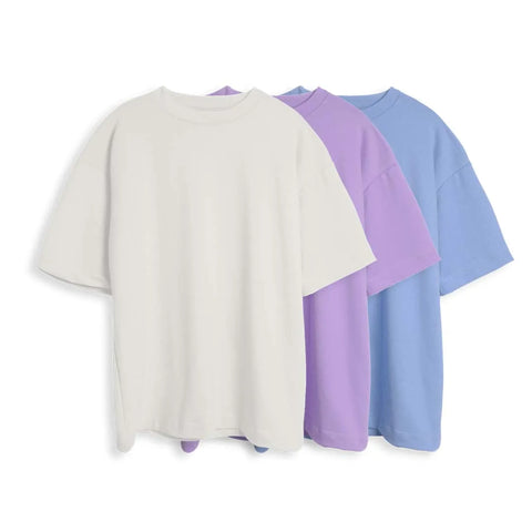 CAMISETA OVERSIZE X3 - (BLANCO, LILA, AZUL CIELO)