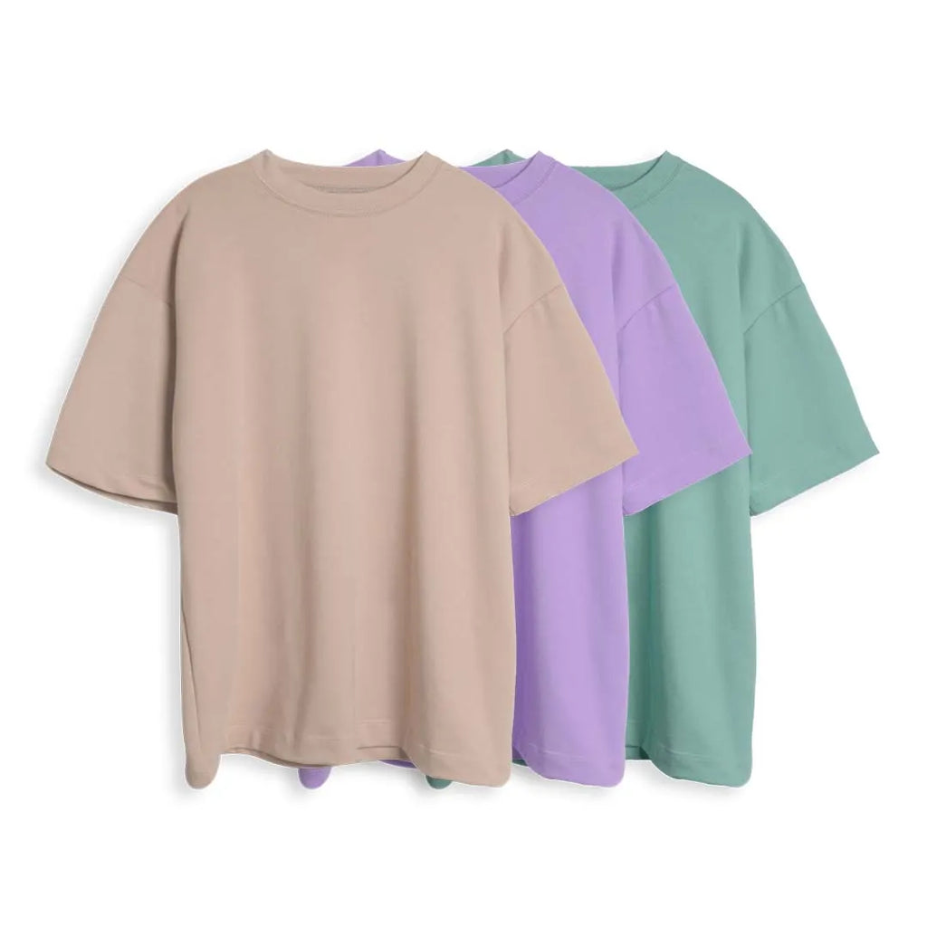 CAMISETA OVERSIZE X3 - (CAMEL, LILA, OLIVA)